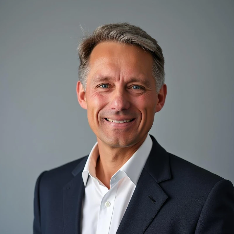Sven Becker mit Jackett und weissem Hemd lächelt in die Kamera.